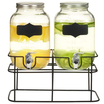 Getränkespender 2 er Set mit Ständer 2 x 4 L Glas Zapfhahn Wasserspender