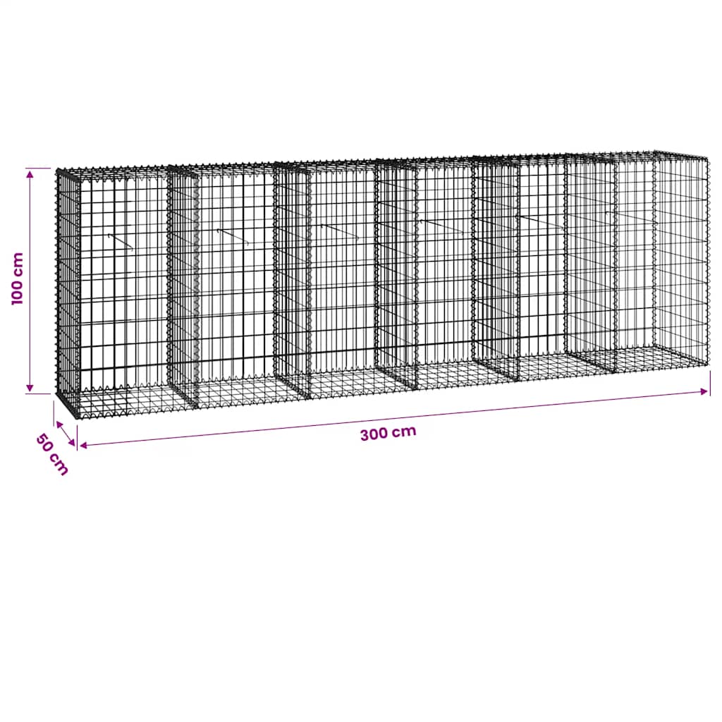 Gabionenwand Verzinkter Stahl 300×50×100 cm Gabionenzaun Drahtkorb Steinmauer Wand