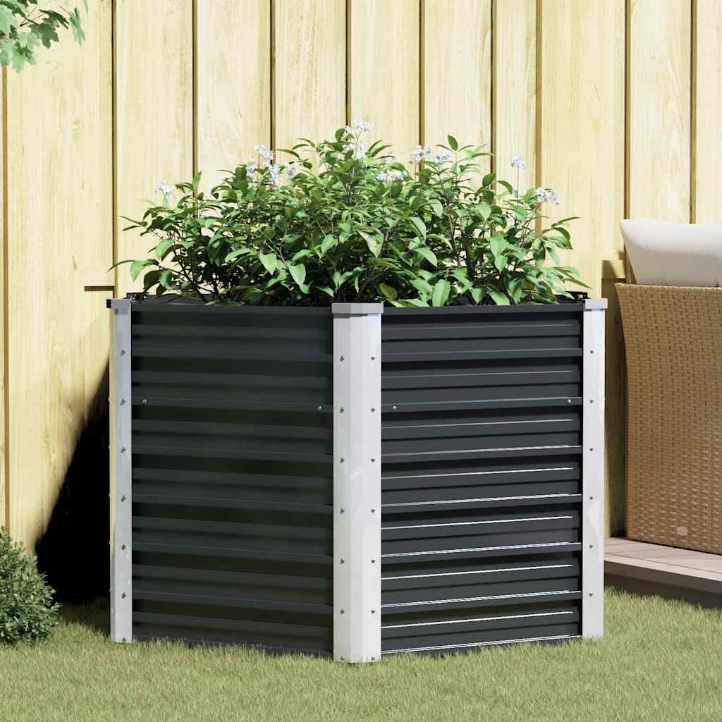 Garten-Hochbeet Anthrazit 129 x 129 x 77 cm Verzinkter Stahl Pflanzkasten Blumenkübel
