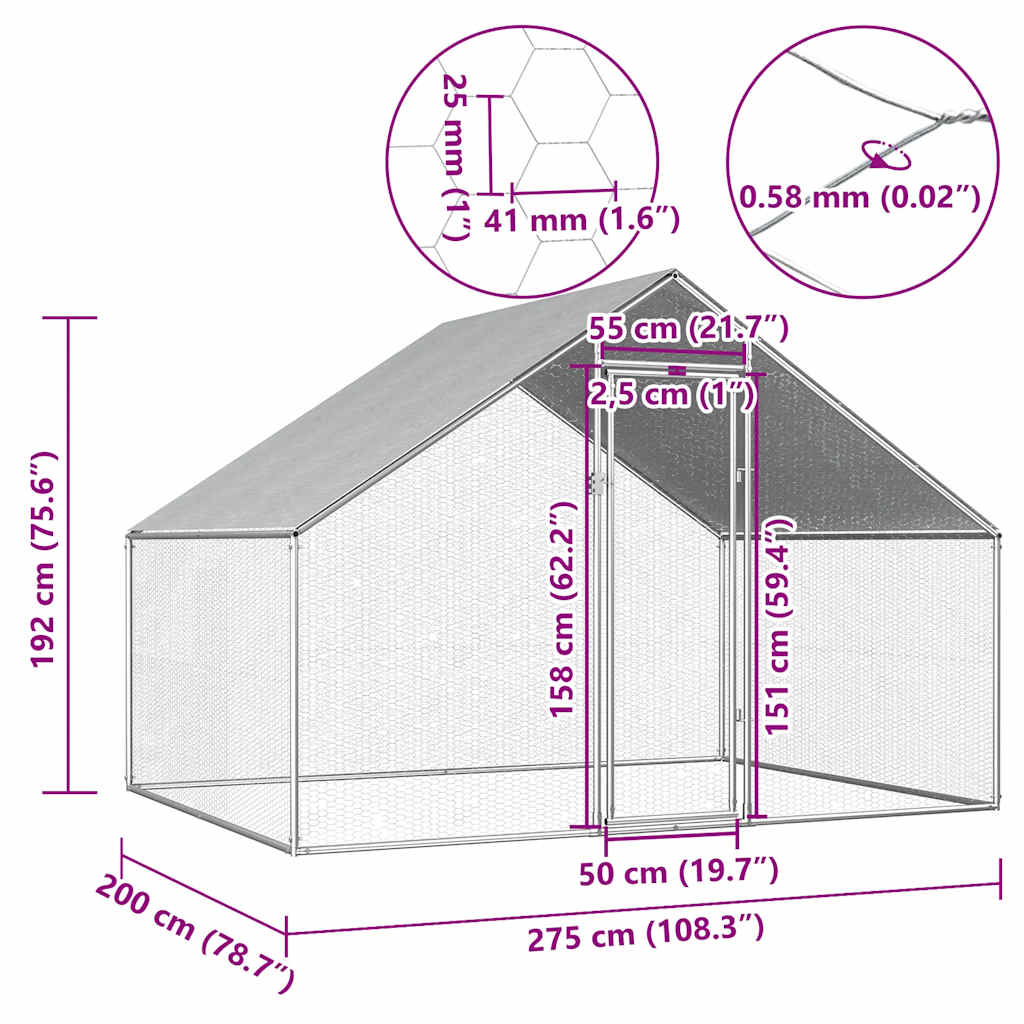 Hühnerkäfig Hühnerstall Stahl 2,75 x 2 x 1,92 m Auslauf Freigehege Tierkäfig Geflügelstall