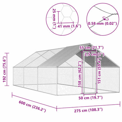Hühnerkäfig Hühnerstall Stahl 2,75 x 6 x 1,92 m Auslauf Freigehege Tierkäfig Geflügelstall