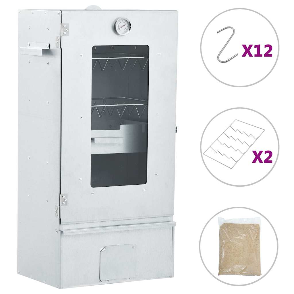 Räucherofen mit 1 kg Räuchermehl Smoker 44,5 x 29 x 83 cm silber verzinkt