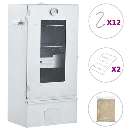 Räucherofen mit 1 kg Räuchermehl Smoker 44,5 x 29 x 83 cm silber verzinkt