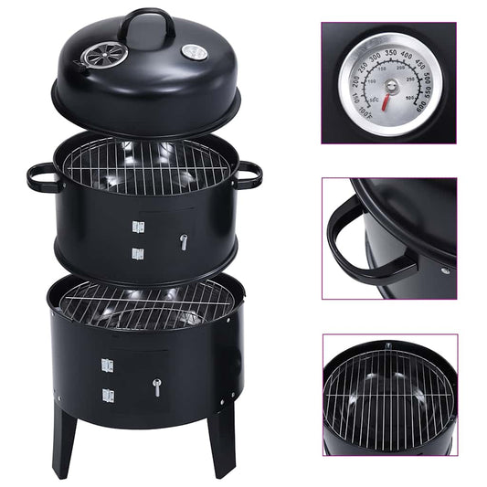 3in1 Räuchergrill Smoker Holzkohlegrill mit Thermometer BBQ Grill