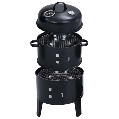 3in1 Räuchergrill Smoker Holzkohlegrill mit Thermometer BBQ Grill