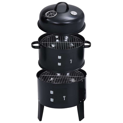 3in1 Räuchergrill Smoker Holzkohlegrill mit Thermometer BBQ Grill