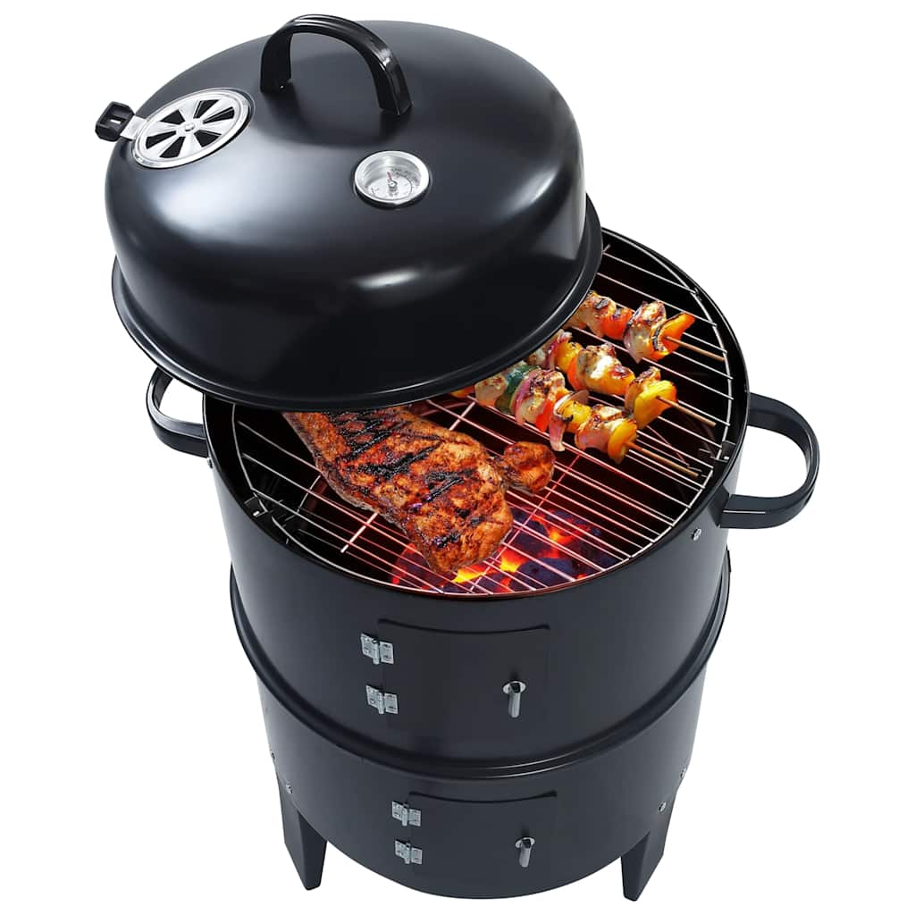 3in1 Räuchergrill Smoker Holzkohlegrill mit Thermometer BBQ Grill