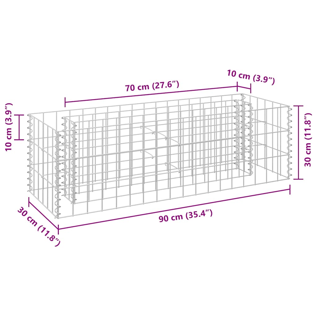 Gabion raised bed, galvanized steel, 90×30×30 cm, plantable