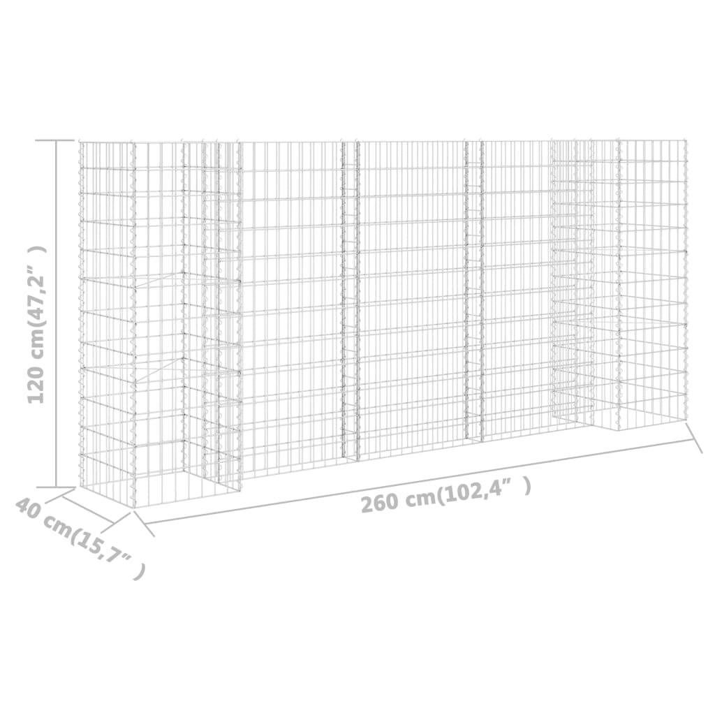 Gabionen Pflanzkorb H-Form Stahldraht 260x40x120 cm verzinkt Gabionenwand Mauer