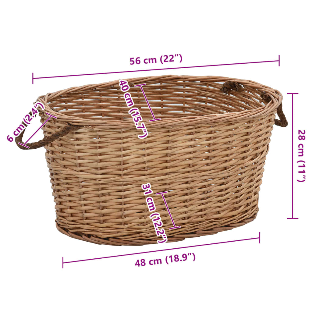 Wooden basket with carrying handles 58×42×29 cm Natural wicker basket Brown Harvest basket