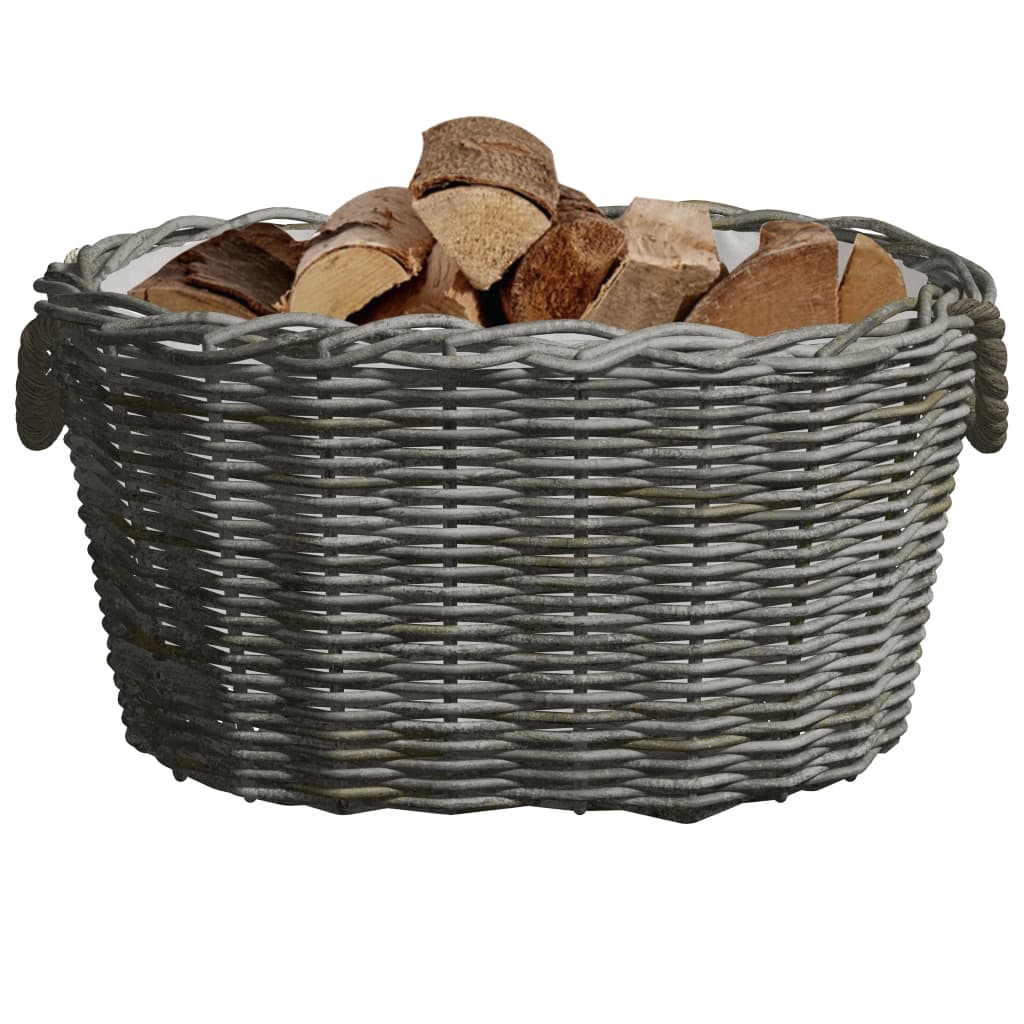 Kaminholzkorb Brennholzkorb Weide 59x42x28 cm Holzkorb mit Griffen Grau