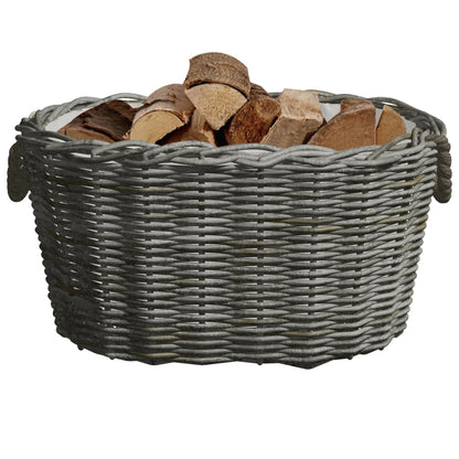 Kaminholzkorb Brennholzkorb Weide 59x42x28 cm Holzkorb mit Griffen Grau