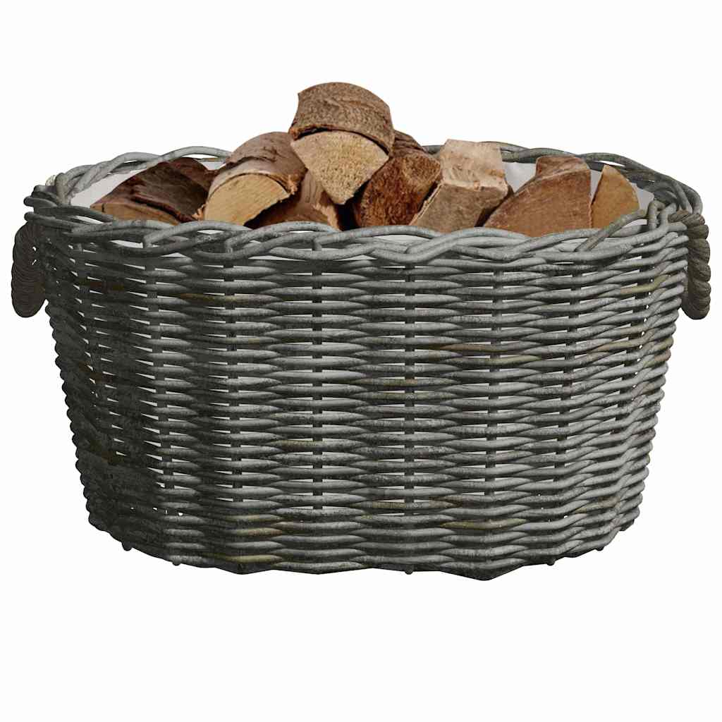 Kaminholzkorb Brennholzkorb Weide 59x42x28 cm Holzkorb mit Griffen Grau