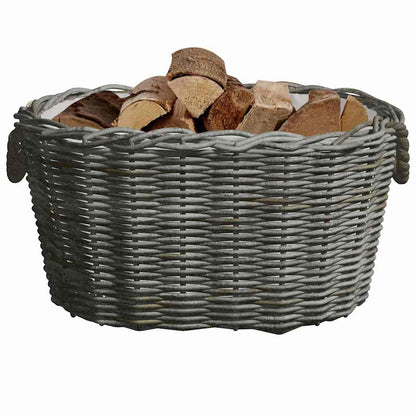 Kaminholzkorb Brennholzkorb Weide 59x42x28 cm Holzkorb mit Griffen Grau
