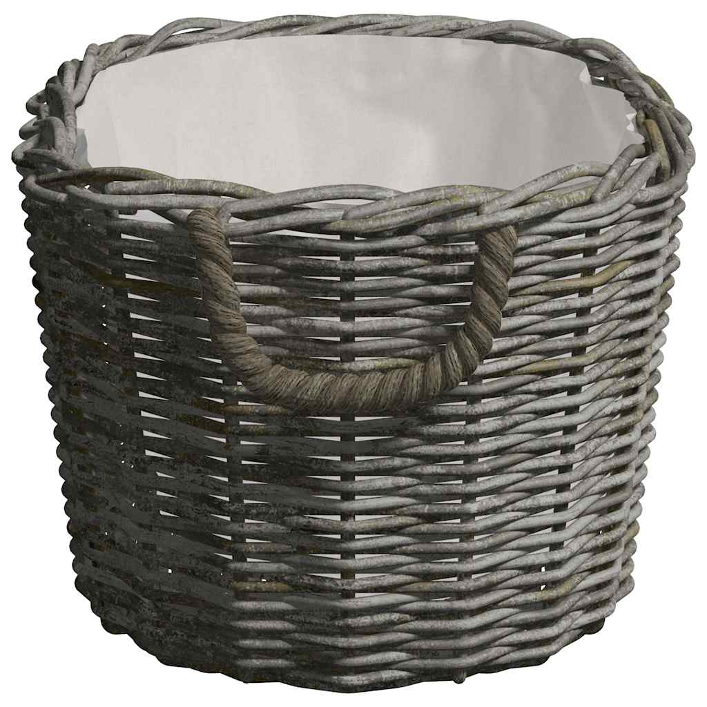 Kaminholzkorb Brennholzkorb Weide 59x42x28 cm Holzkorb mit Griffen Grau
