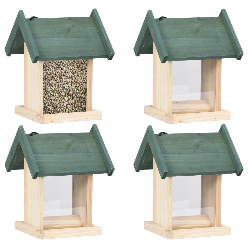 Bird feeders, 4 pieces, fir wood, 19 x 19 x 25 cm, birdhouses, wild bird feeding station
