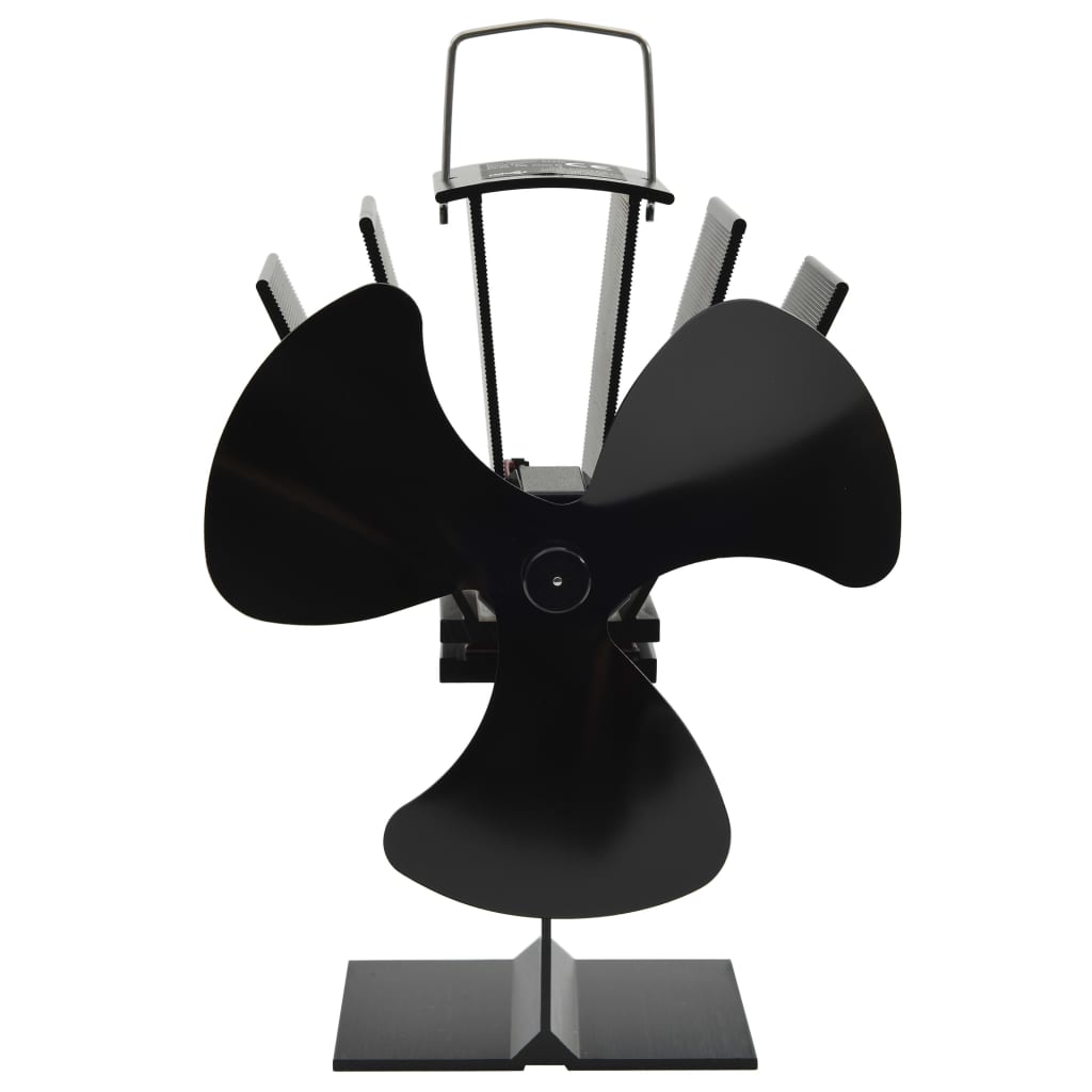 Fireplace fan, 3 blades, black, non-electric, heat-powered