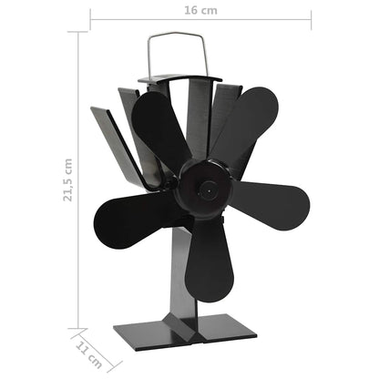 Kaminofen Ventilator Kaminventilator 5 Blätter Schwarz stromlos Wärmeverteiler