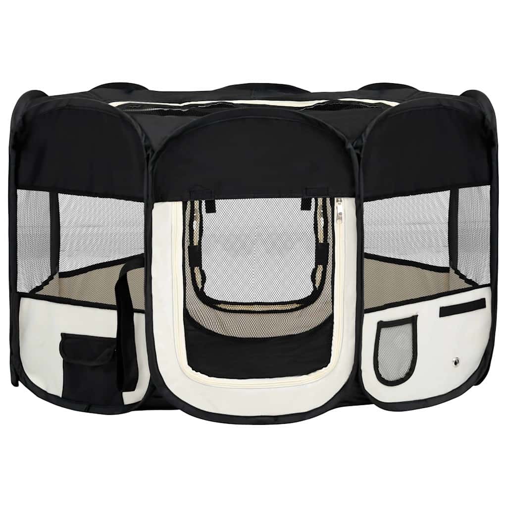 vidaXL Foldable Puppy Playpen with Carrying Bag Black 125x125x61 cm