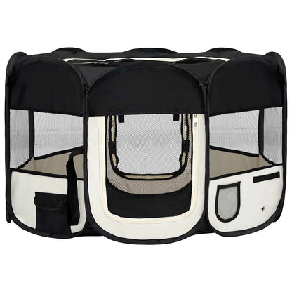 vidaXL Foldable Puppy Playpen with Carrying Bag Black 125x125x61 cm