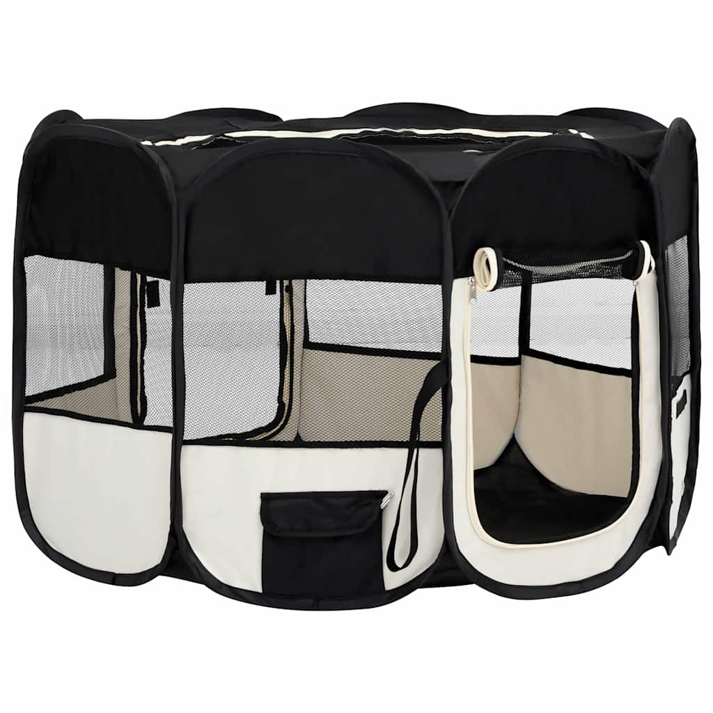 vidaXL Foldable Puppy Playpen with Carrying Bag Black 125x125x61 cm