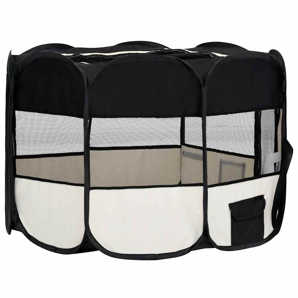vidaXL Foldable Puppy Playpen with Carrying Bag Black 125x125x61 cm