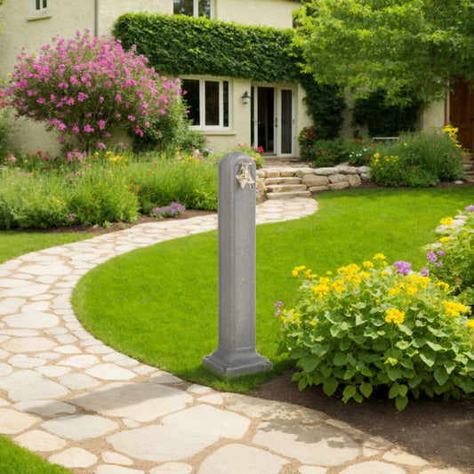 Wasserzapfsäule 90cm HDPE Steinoptik Garten Wasserhahn Wasserstelle