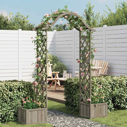 Garten-Pergola mit Blumenkasten Grau Massivholz Tanne Rosenbogen