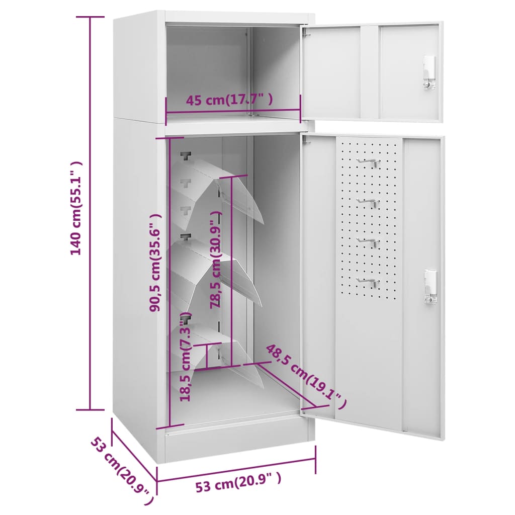 Sattelschrank Hellgrau 53x53x140 cm Stahl Aufbewahrungsschrank abschließbar