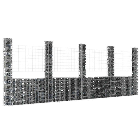U-shaped gabion basket with 5 columns, 500x20x200 cm, galvanized gabion wall