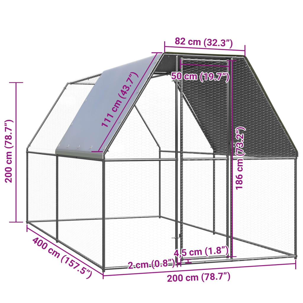 Hühnerkäfig Hühnerstall Stahl 2 x 4 x 2 m Auslauf Freigehege Tierkäfig Geflügelstalll