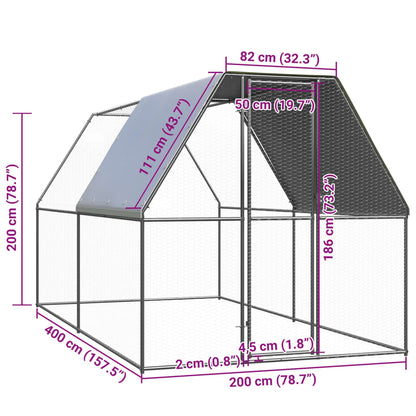 Hühnerkäfig Hühnerstall Stahl 2 x 4 x 2 m Auslauf Freigehege Tierkäfig Geflügelstalll