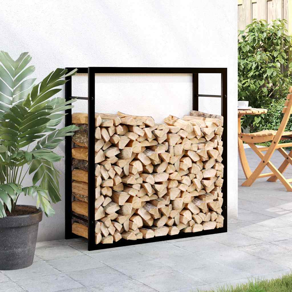 Kaminholzregal Brennholzregal 80x28x86 cm Stahl Schwarz kompakt Wandhalterung