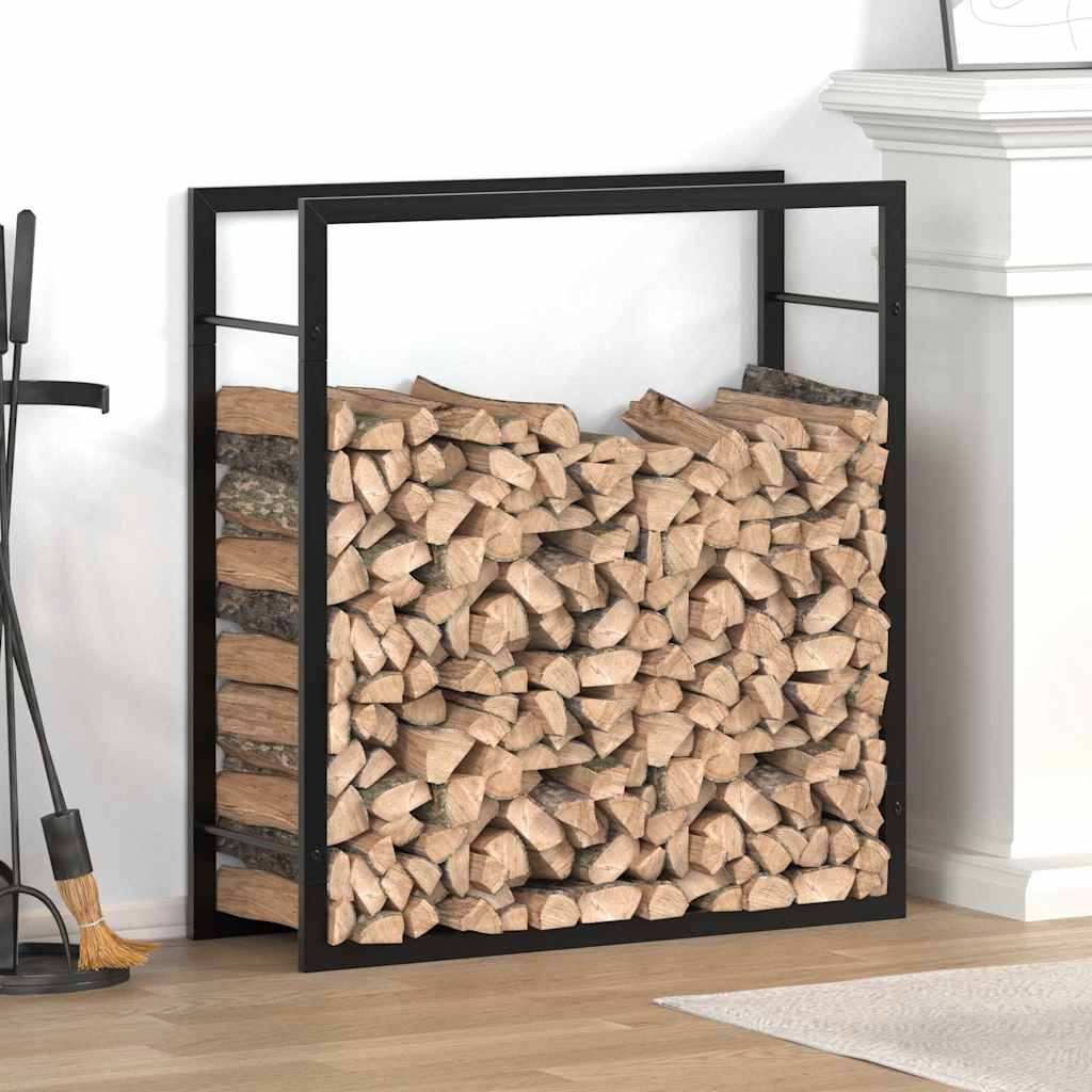 Kaminholzregal Brennholzregal 80x28x86 cm Stahl Schwarz kompakt Wandhalterung