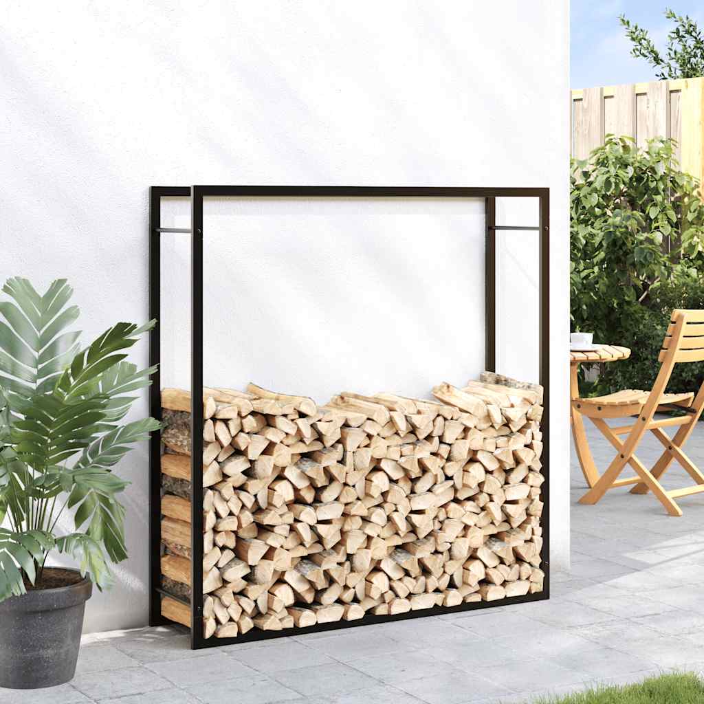 Kaminholzregal Brennholzregal 110x28x116 cm Stahl Schwarz schmal Wandhalterung