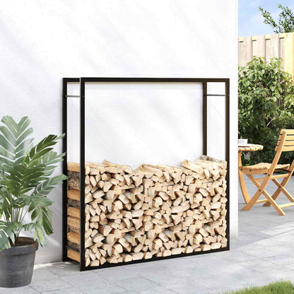 Kaminholzregal Brennholzregal 110x28x116 cm Stahl Schwarz schmal Wandhalterung