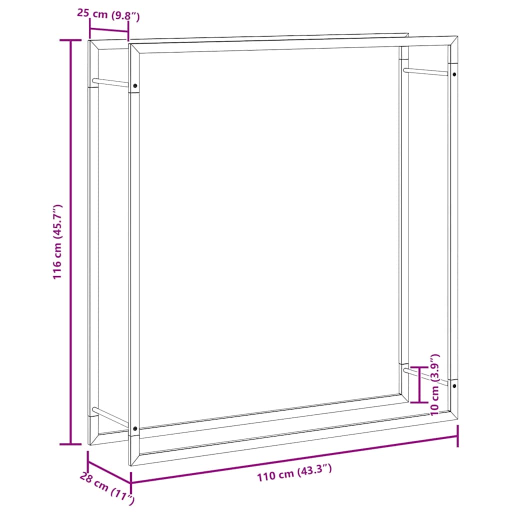 Kaminholzregal Brennholzregal 110x28x116 cm Stahl Schwarz schmal Wandhalterung