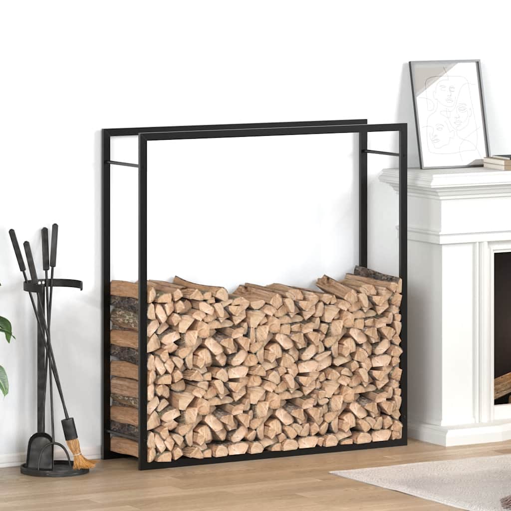 Kaminholzregal Brennholzregal 110x28x116 cm Stahl Schwarz schmal Wandhalterung