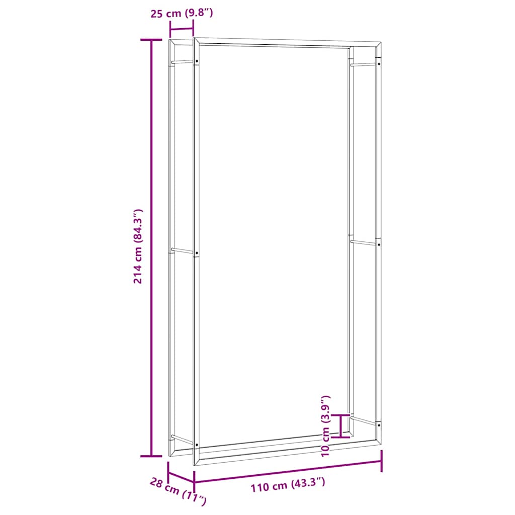 Kaminholzregal Brennholzregal 110x28x214 cm Stahl Schwarz hoch schmal