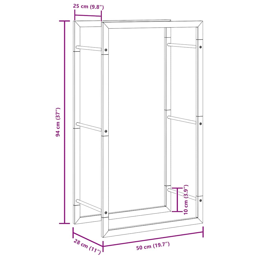 Brennholzregal Edelstahl Metallregal Silber 50x28x94 cm Kaminholzlager Feuerholzständer