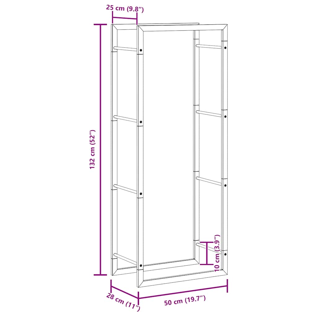 Firewood rack 50x28x132 cm stainless steel wood storage firewood holder