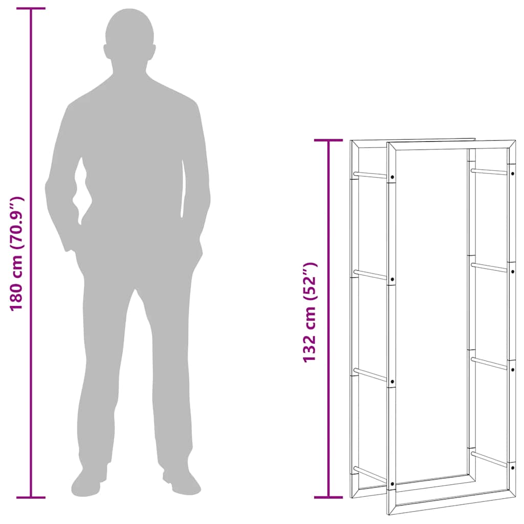 Firewood rack 50x28x132 cm stainless steel wood storage firewood holder