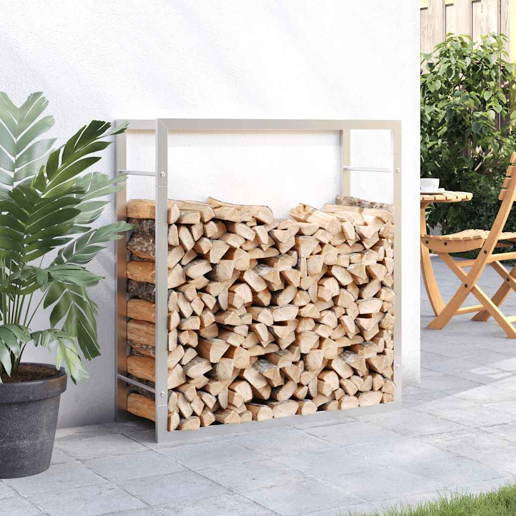Kaminholzregal Brennholzregal 80x28x86 cm Edelstahl Holzständer Kamin Silber