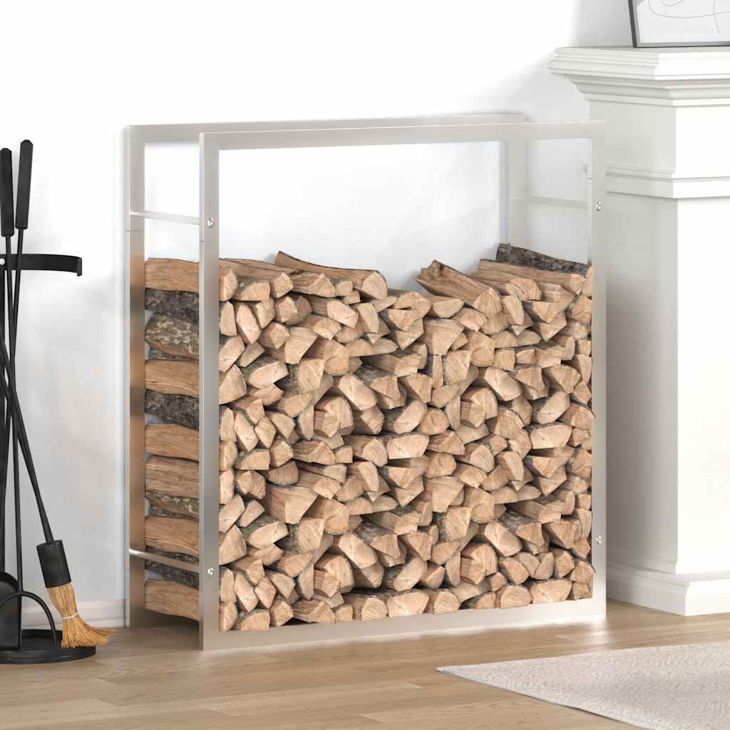 Kaminholzregal Brennholzregal 80x28x86 cm Edelstahl Holzständer Kamin Silber