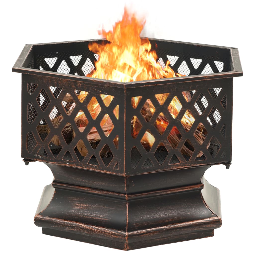 Fire basket with poker, rustic style, 62x54x56 cm XXL, steel, spark screen