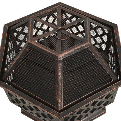 Fire basket with poker, rustic style, 62x54x56 cm XXL, steel, spark screen
