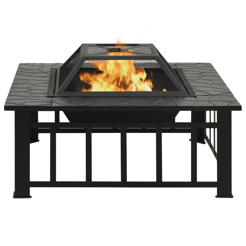 Fire basket with poker, rustic style, 79x79x46.5 cm, XXL steel spark screen