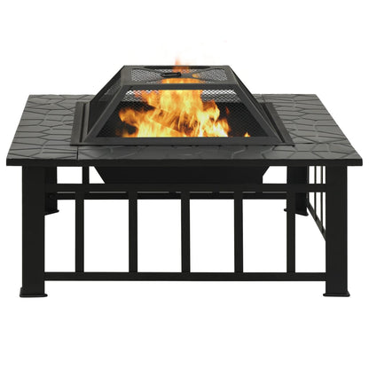 Fire basket with poker, rustic style, 79x79x46.5 cm, XXL steel spark screen