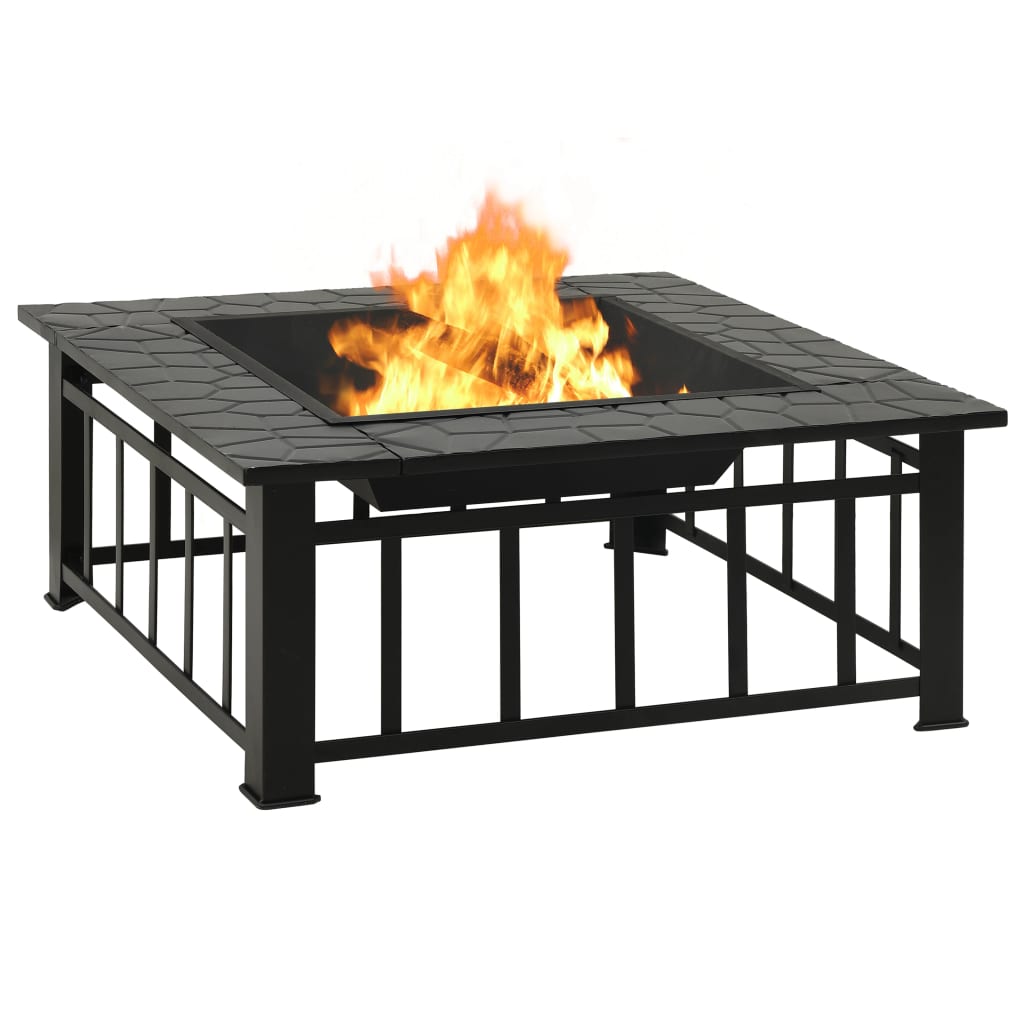 Fire basket with poker, rustic style, 79x79x46.5 cm, XXL steel spark screen