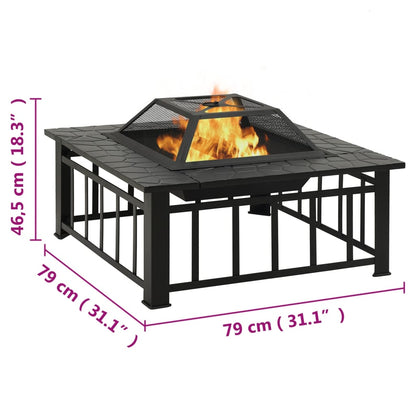 Fire basket with poker, rustic style, 79x79x46.5 cm, XXL steel spark screen
